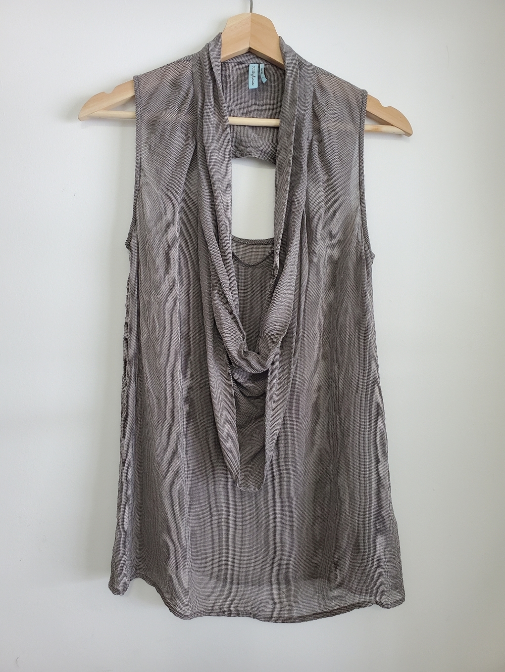 Guess Small 100% silk Sheer Top Marciano Grey Office Sleeveless shirt Cowl neck